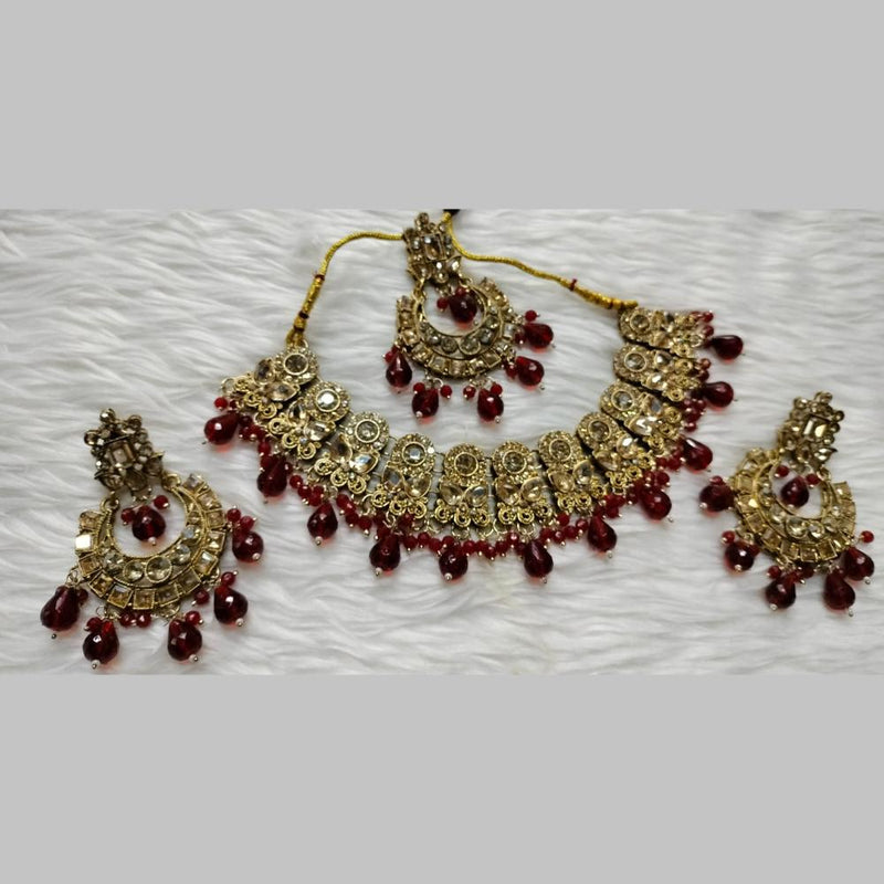 Kumavat Jewels Gold Plated Crystal Stone And Beads Choker Necklace Set