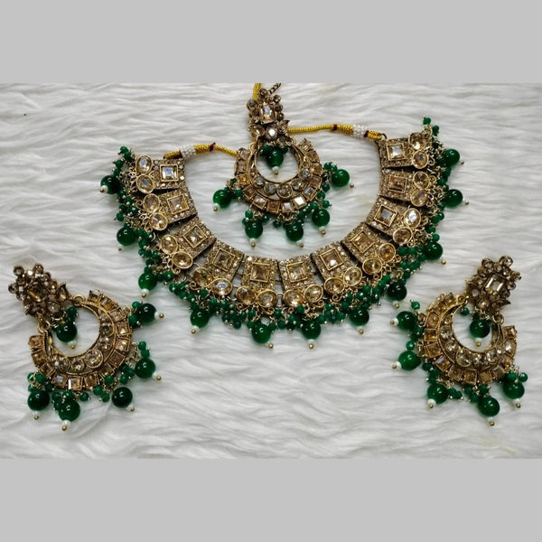 Kumavat Jewels Gold Plated Crystal Stone And Beads Choker Necklace Set