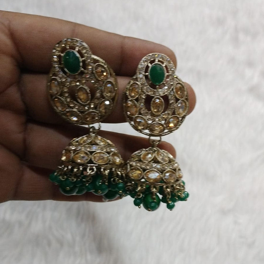 Kumavat Jewels Gold Plated Crystal Stone And Beads Jhumki Earrings