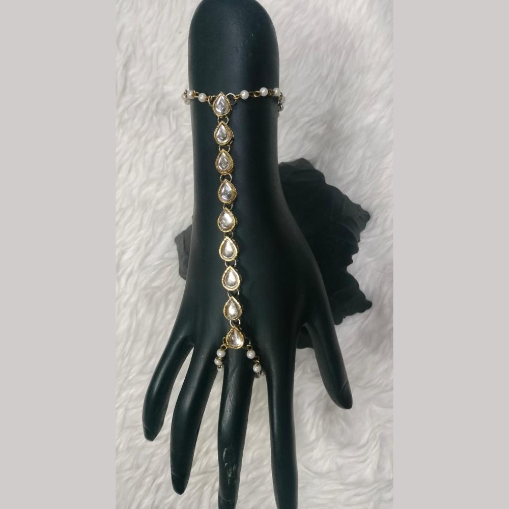 Kumavat Jewels Gold Plated Kundan And Pearl Hand Harness