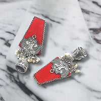 Handmade For Her  Women's Handmade Red Fabric Earring