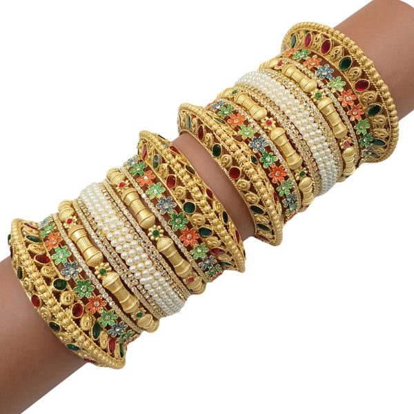 Padmawati Bangles Gold Plated Austrian Stone And Pearl Bangle Set