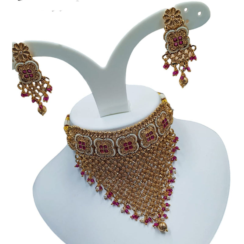 Padmawati Bangles Copper Gold Pota Stone And Beads Necklace Set