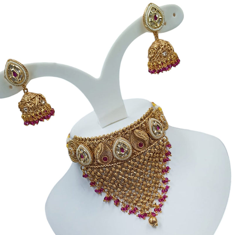 Padmawati Bangles Copper Gold Pota Stone And Beads Necklace Set