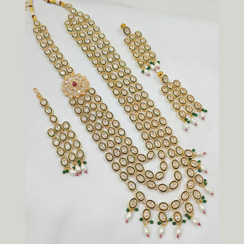 Padmawati Bangles Gold Plated Crystal Stone And Pearl Multi Long Necklace Set