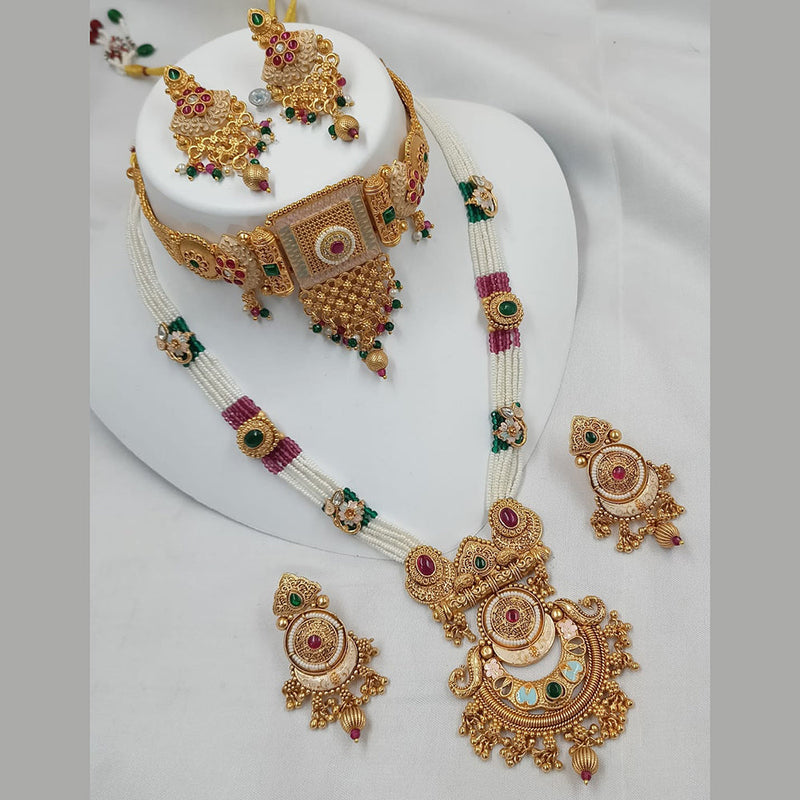 Padmawati Bangles Gold Plated Kundan Stone And Pearls Double Necklace Set