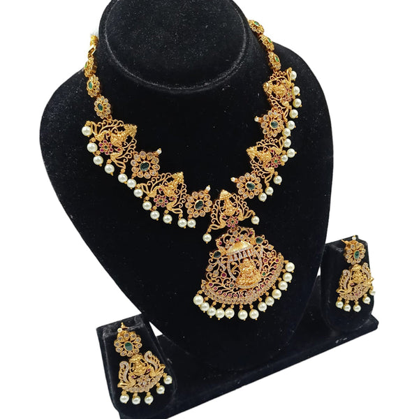 Padmawati Bangles Gold Plated Pota Stone And AD Temple Necklace Set