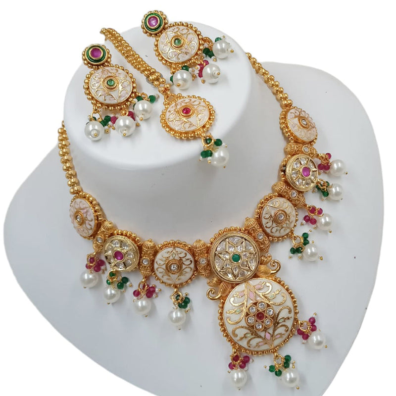 Padmawati Bangles Gold Plated Polki Kundan Stone And Meenakari Choker Necklace Set