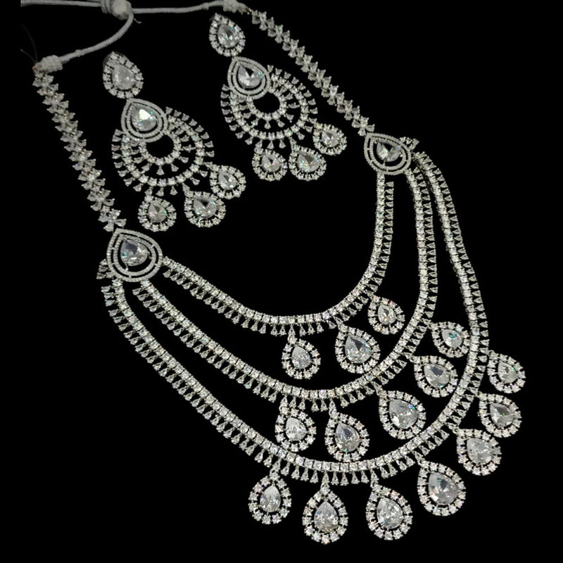 Padmawati Bangles Silver Plated AD Long Necklace Set