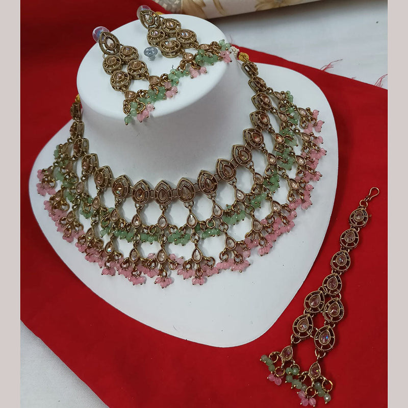 Padmawati Bangles Gold Plated Crystal Stone And Pearls Choker Necklace Set