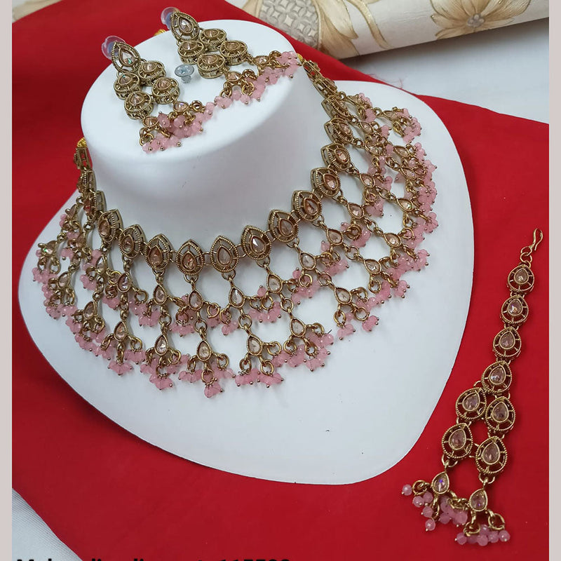 Padmawati Bangles Gold Plated Crystal Stone And Pearls Choker Necklace Set