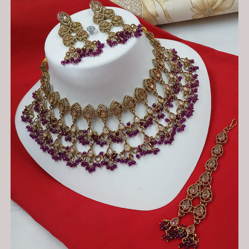 Padmawati Bangles Gold Plated Crystal Stone And Pearls Choker Necklace Set