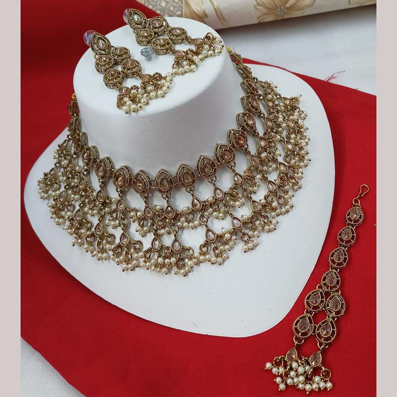 Padmawati Bangles Gold Plated Crystal Stone And Pearls Choker Necklace Set