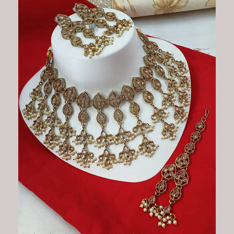 Padmawati Bangles Gold Plated Crystal Stone And Pearls Choker Necklace Set