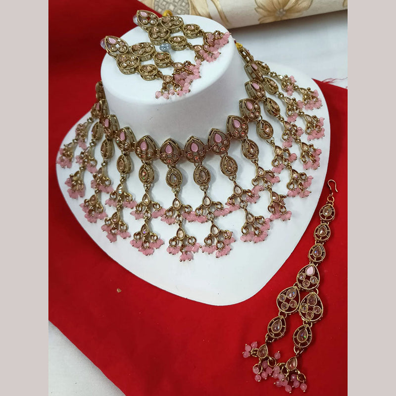 Padmawati Bangles Gold Plated Crystal Stone And Pearls Choker Necklace Set