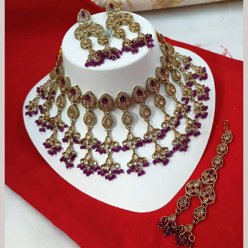 Padmawati Bangles Gold Plated Crystal Stone And Pearls Choker Necklace Set