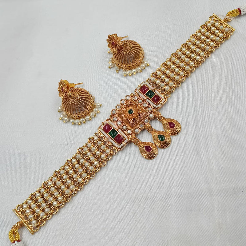 Padmawati Bangles Gold Plated Kundan Stone And Pearls Choker Necklace Set