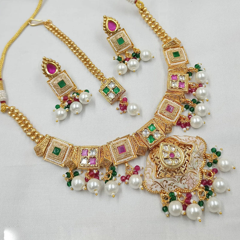 Padmawati Bangles Gold Plated Polki Kundan Stone And Pearls Meenakari Necklace Set