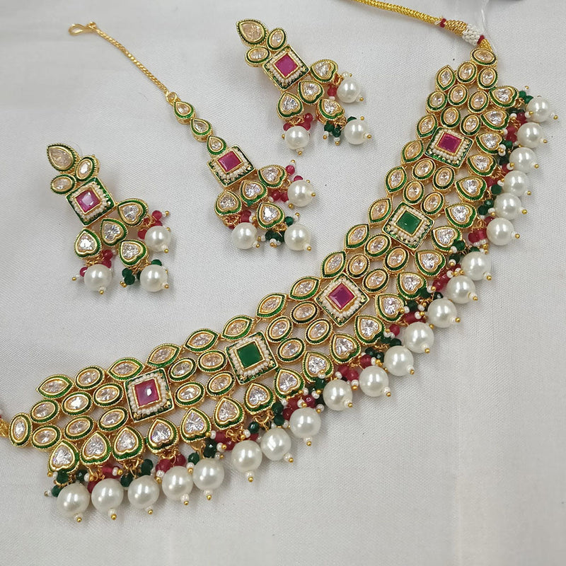 Padmawati Bangles Gold Plated Polki Kundan Stone And Pearls Necklace Set