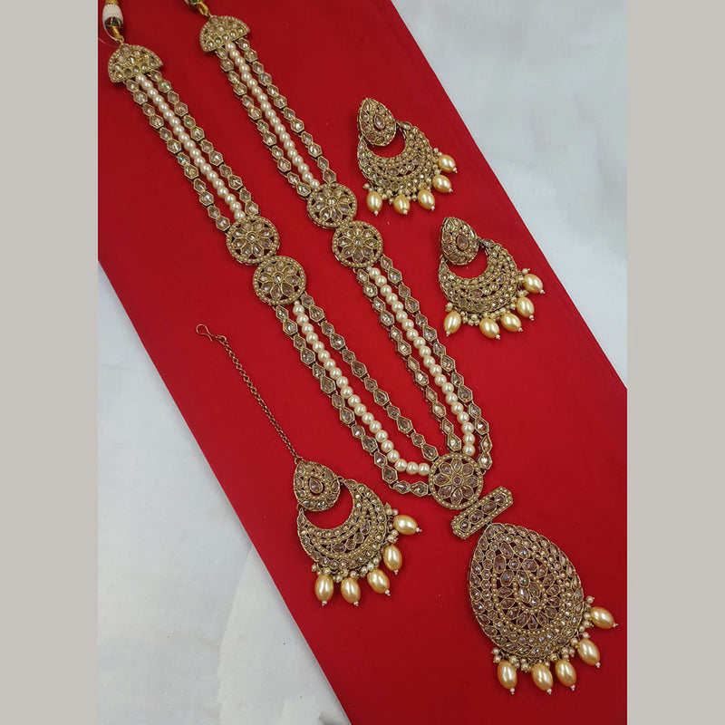 Padmawati Bangles Gold Plated Crystal Stone And Pearls Long Necklace Set