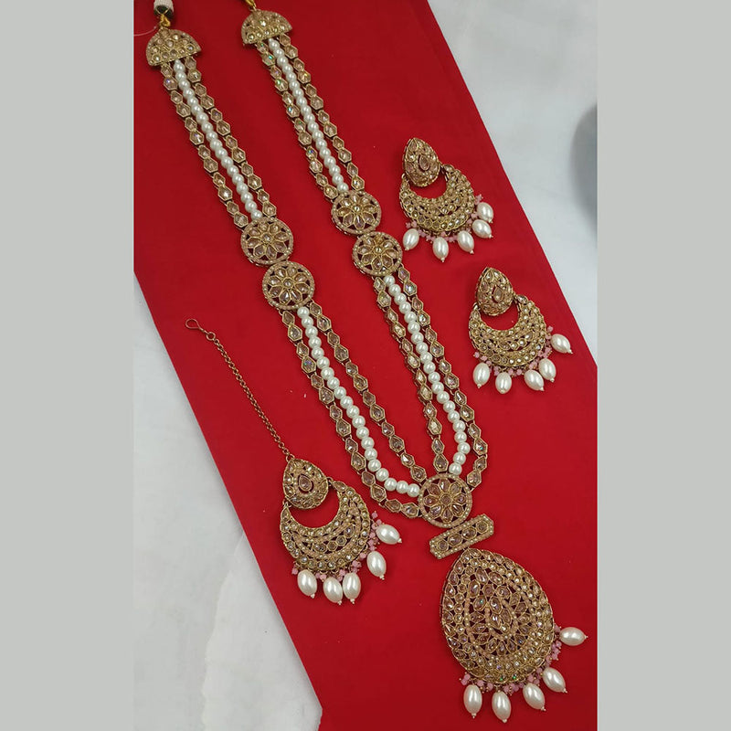 Padmawati Bangles Gold Plated Crystal Stone And Pearls Long Necklace Set