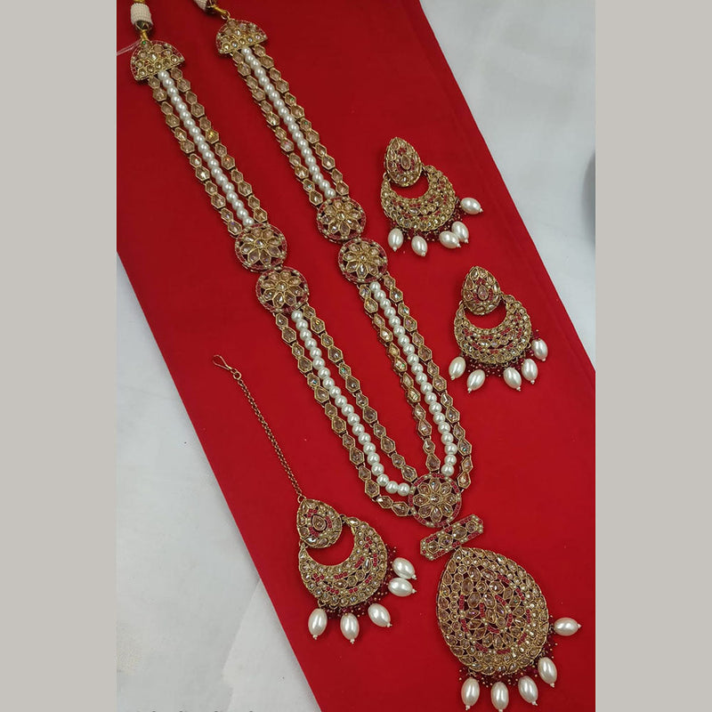 Padmawati Bangles Gold Plated Crystal Stone And Pearls Long Necklace Set