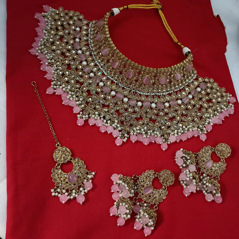 Padmawati Bangles Gold Plated Crystal Stone And Pearls Choker Necklace Set