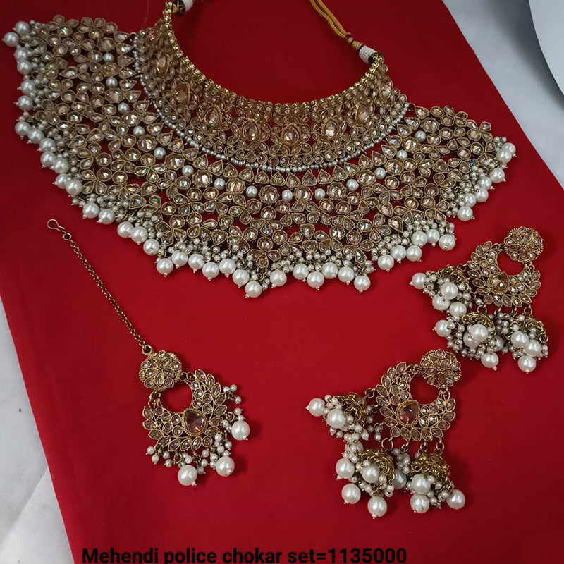 Padmawati Bangles Gold Plated Crystal Stone And Pearls Choker Necklace Set