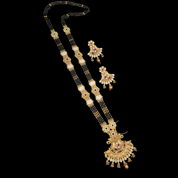 Padmawati Bangles Gold Plated Pota Stone And Black Beads Mangalsutra