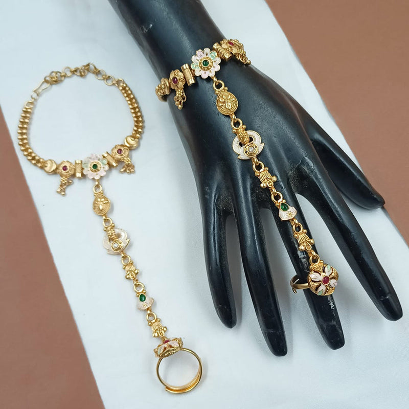 Padmawati Bangles Gold Plated Pota Stone And Meenakari Hand Harness