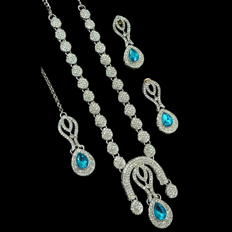 Padmawati Bangles Silver Plated Austrian Stone Long Necklace Set