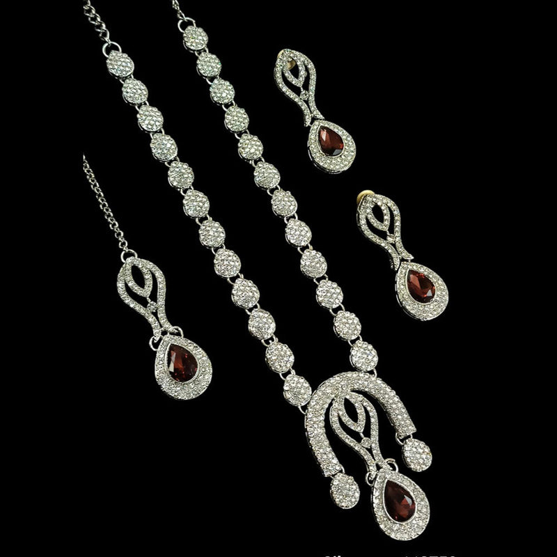 Padmawati Bangles Silver Plated Austrian Stone Long Necklace Set