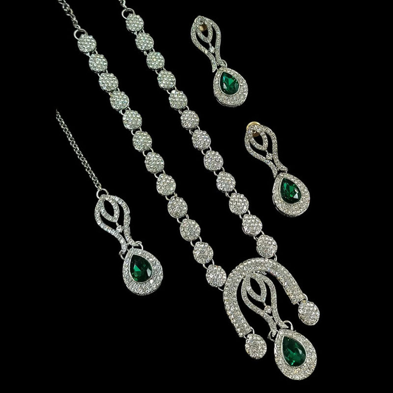 Padmawati Bangles Silver Plated Austrian Stone Long Necklace Set