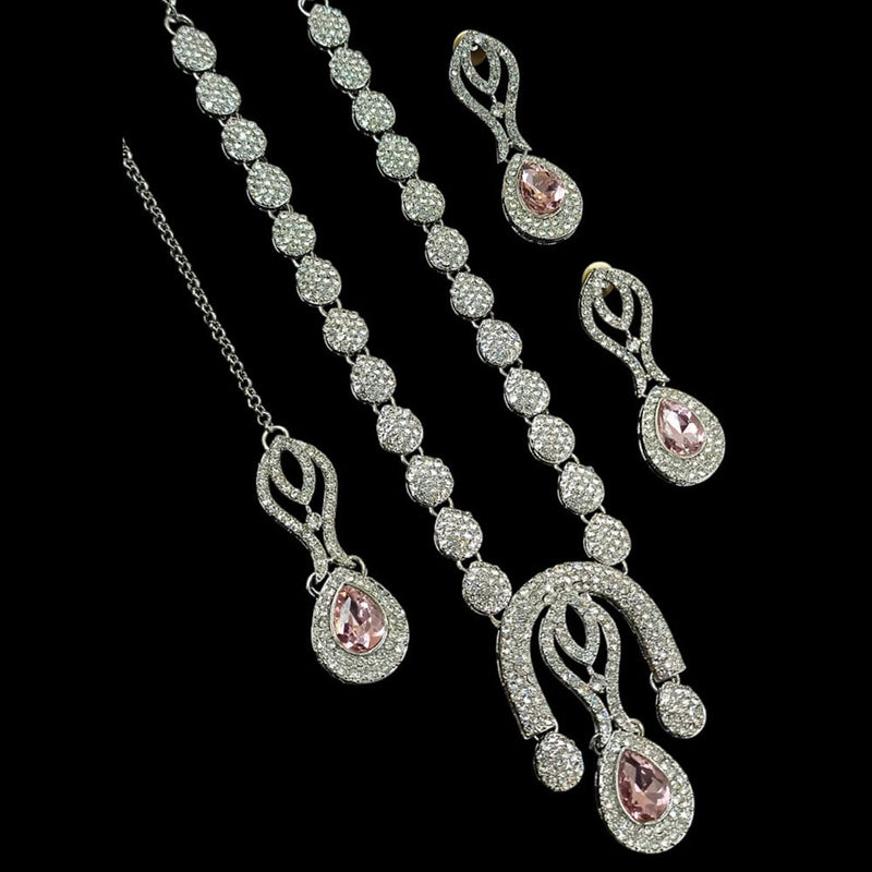 Padmawati Bangles Silver Plated Austrian Stone Long Necklace Set