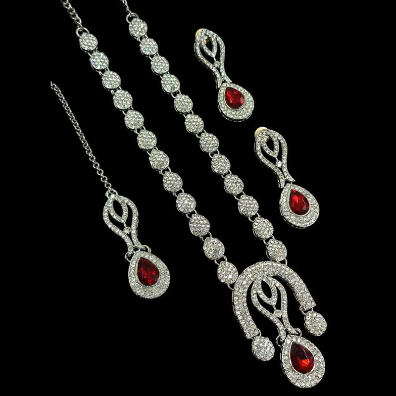 Padmawati Bangles Silver Plated Austrian Stone Long Necklace Set