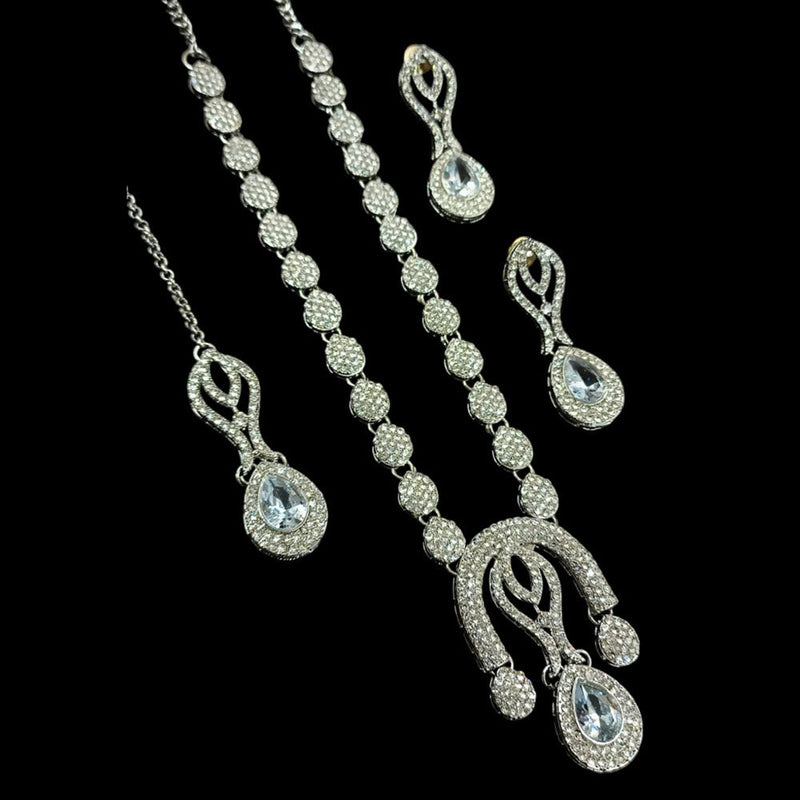 Padmawati Bangles Silver Plated Austrian Stone Long Necklace Set