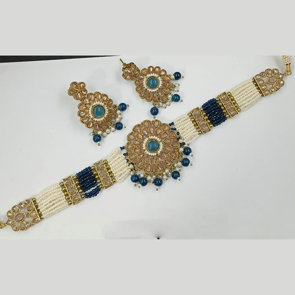 Padmawati Bangles Gold Plated Crystal Stone And Pearls Choker Necklace Set