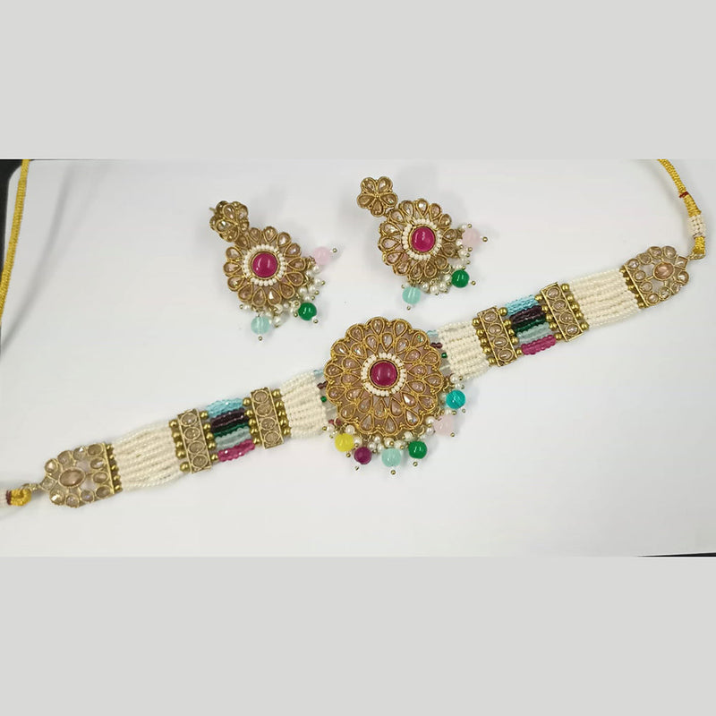 Padmawati Bangles Gold Plated Crystal Stone And Pearls Choker Necklace Set