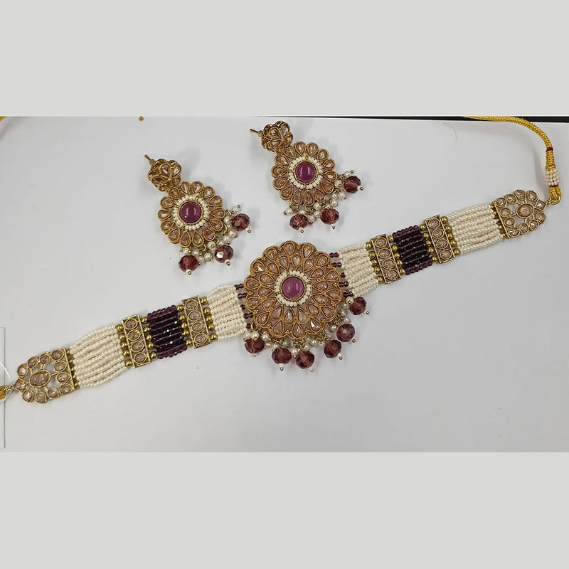 Padmawati Bangles Gold Plated Crystal Stone And Pearls Choker Necklace Set