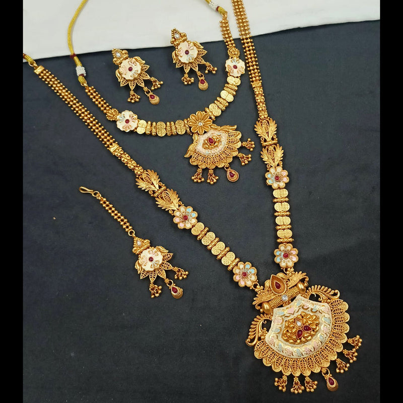 Padmawati Bangles Gold Plated Pota Stone And Meenakari Double Necklace Set