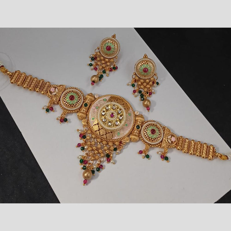 Padmawati Bangles Gold Plated Pota Stone And Meenakari Choker Necklace Set