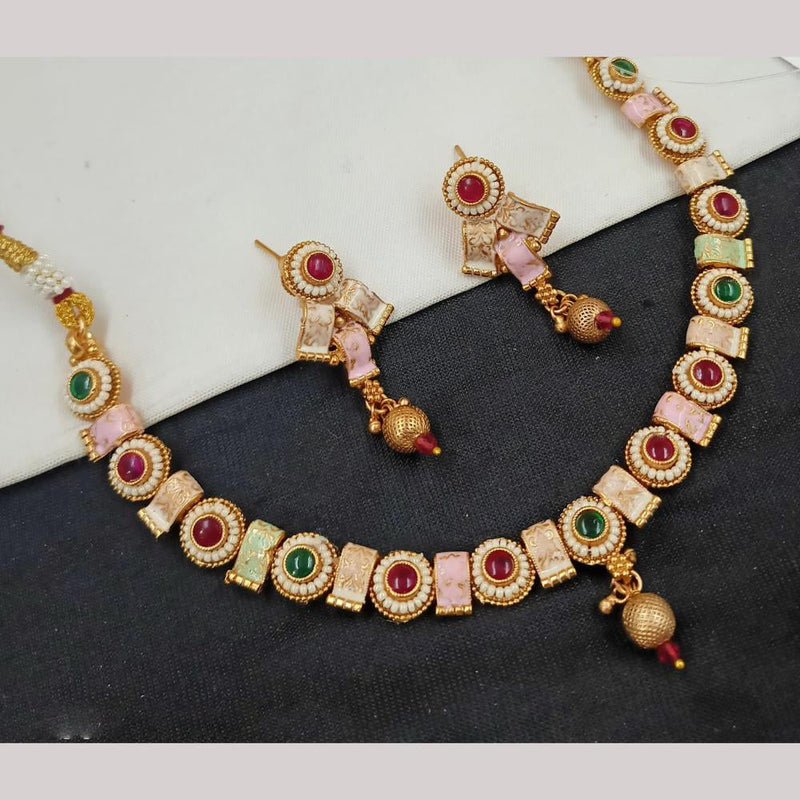 Padmawati Bangles Gold Plated Pota Stone And Pearls Meenakari Necklace Set