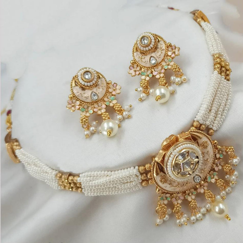 Padmawati Bangles Gold Plated Pota Stone And Pearls Meenakari Choker Necklace Set