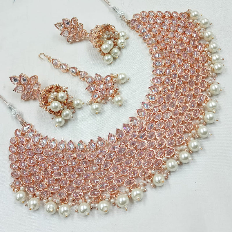 Padmawati Bangles Rose Gold Plated Crystal Stone And Pearls Necklace Set