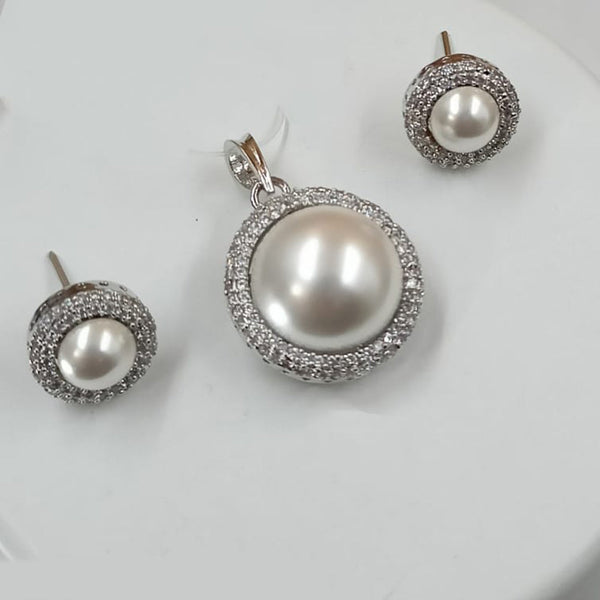 Padmawati Bangles Silver Plated Austrian Stone And Pearls Pendant Set