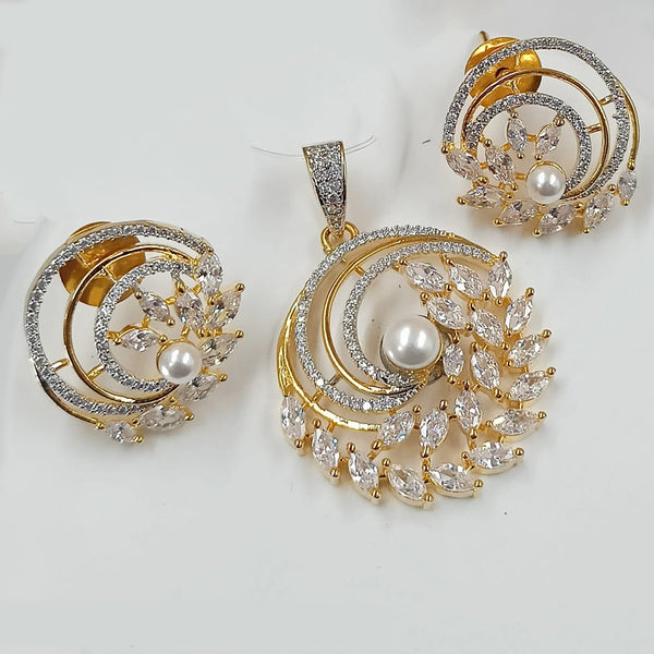 Padmawati Bangles Gold Plated AD Stone And Pearls Pendant Set