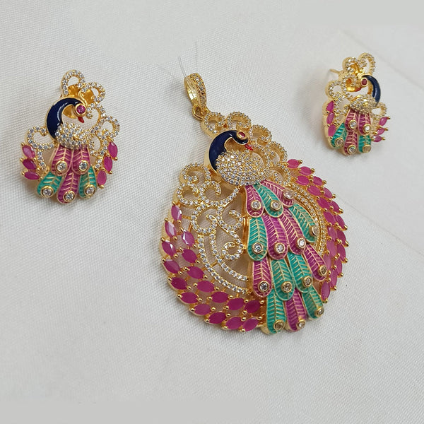 Padmawati Bangles Gold Plated AD Stone Peacock Pendant Set