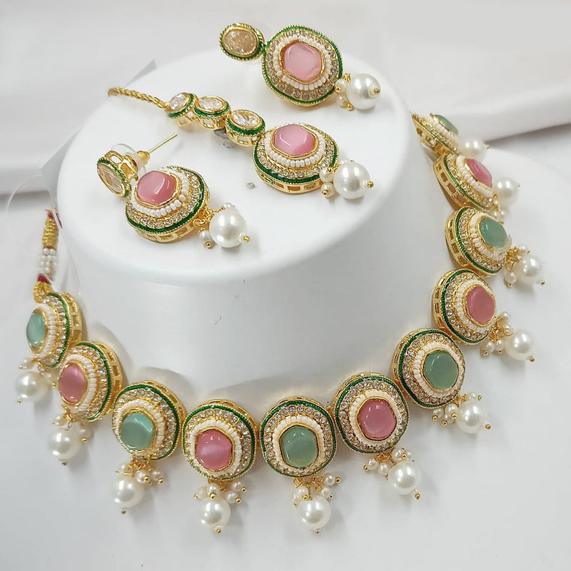 Padmawati Bangles Gold Plated Pota Stone And Pearls Meenakari Choker Necklace Set