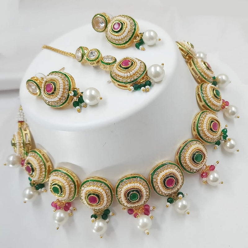 Padmawati Bangles Gold Plated Kundan Stone And Pearls Meenakari Choker Necklace Set