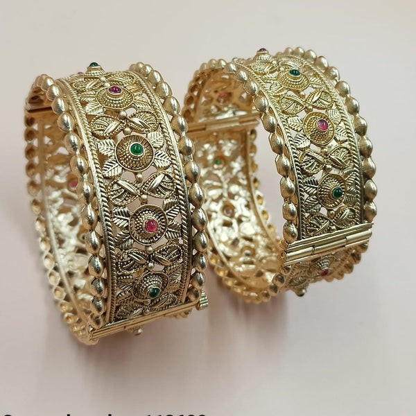 Padmawati Bangles Gold Plated Pota Stone Openable Bangles Set